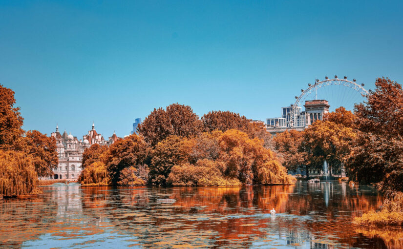 London river and parks in autumn